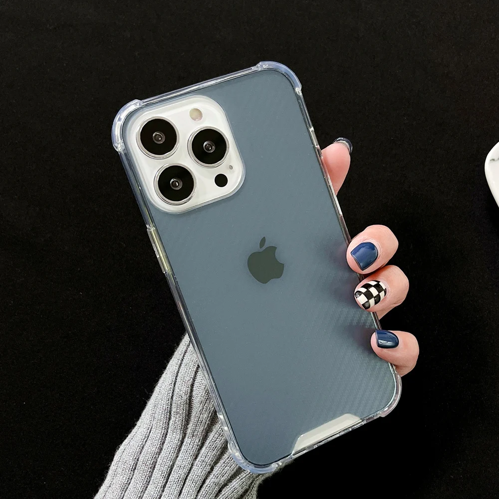 

Простой Прозрачный чехол для телефона с защитой от пятен для iPhone 13 12 11 Pro Max X XR XS Max 7 8 Plus, противоударный мягкий бампер из углеродного волокна