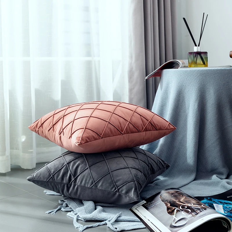 

New Luxury Art Cushion Cover Velvet Fabric Plaid Throw Pillowcase Bedroom Sofa Decorative Pillow Covers Home Decor 45*45cm cojin