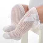 Для маленьких детей, для новорожденных девочек с бантиком; Однотонные сетчатые детские носки с принтом для маленьких девочек до колена, детские мягкие хлопковые нескользящие носки От 0 до 3 лет