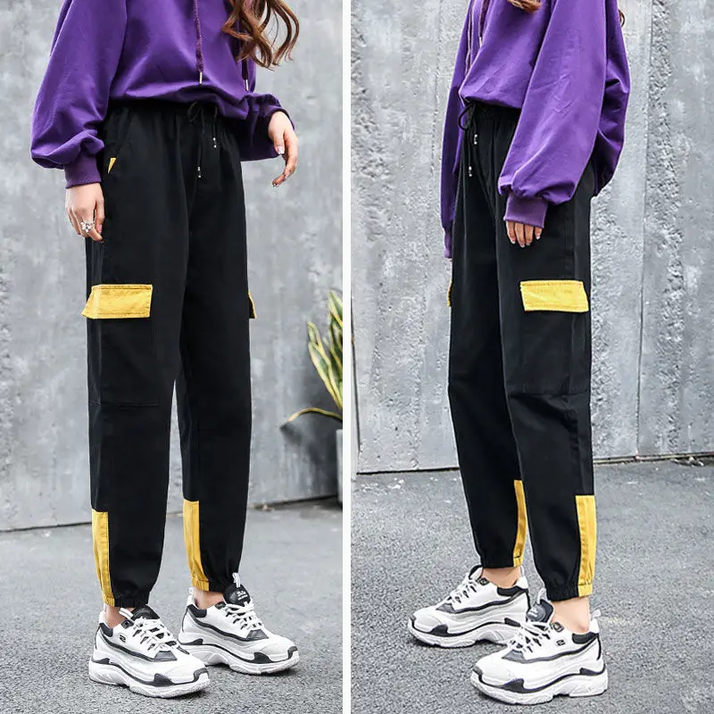 Весна 2019 Модные женские камуфляжные брюки карго Высокая талия штаны Свободные