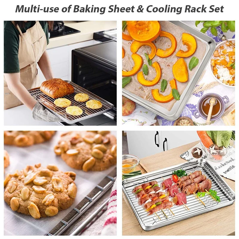 

12 Inch x 10 Inch Baking Sheet with Cooling Rack Set, Non-Stick Cookie Pan,Stainless Steel Easy Clean Baking Pans