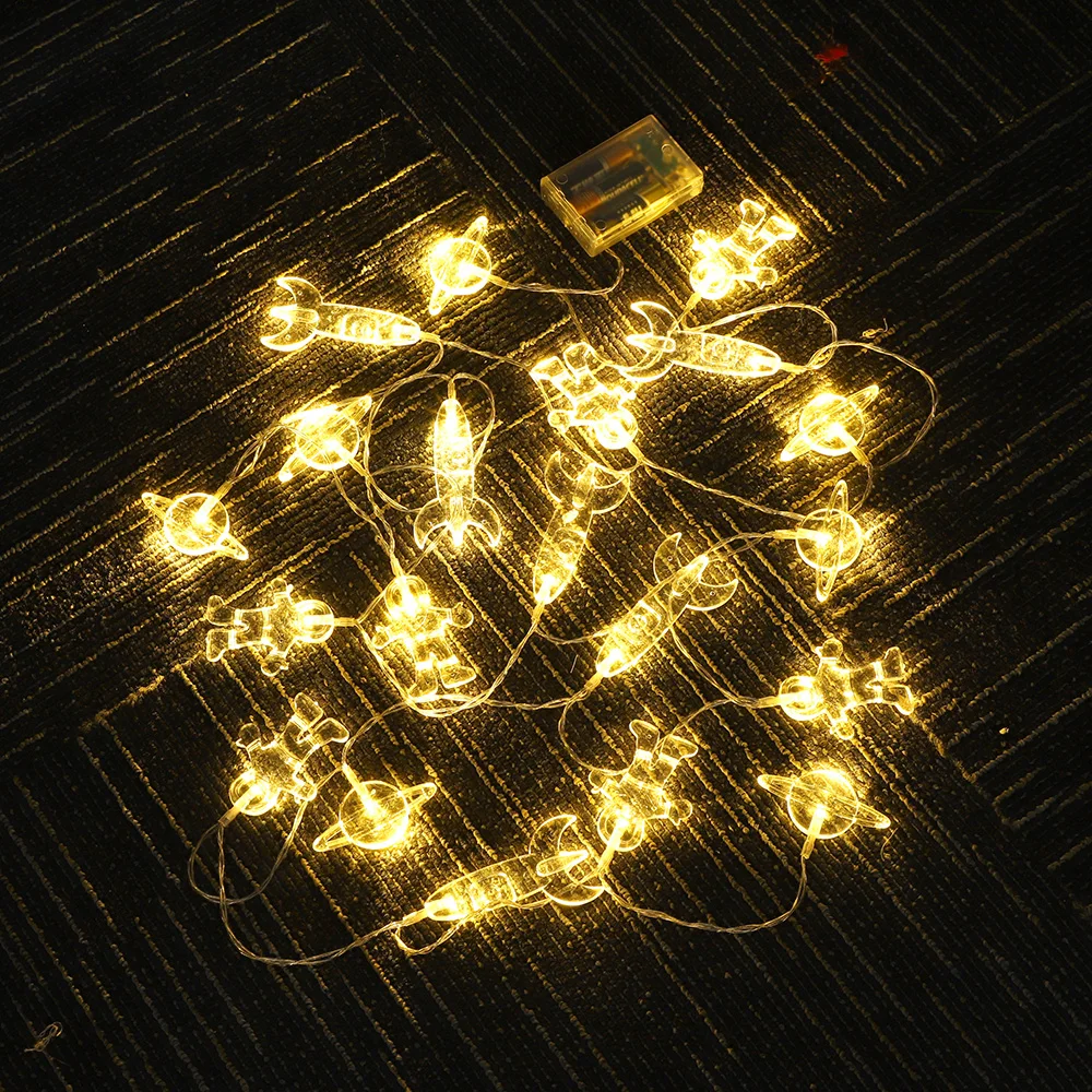 

1.5m/3m LED Light Astronaut Rocket Ship Outer Space Party String Lights Kids Bedroom Home Party Decor Lamp Boy Birthday Supplies