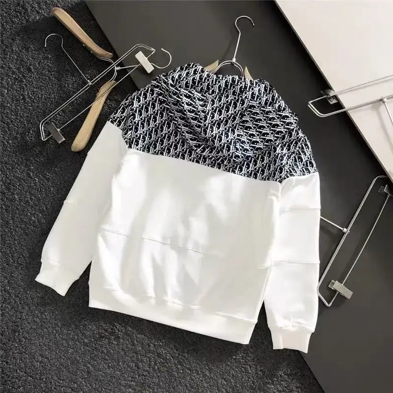 

Spring and Autumn Style European and American Letters Stitching Large Open Collar Zipper Casual Men's and Women's Hooded Sweater