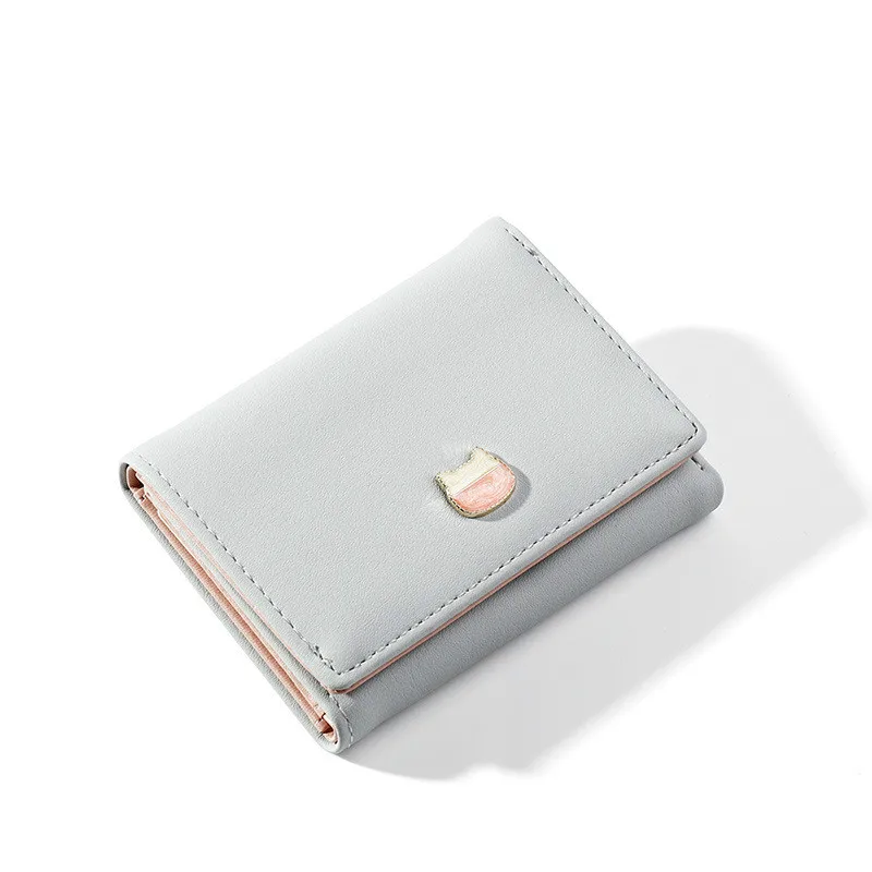 Короткий Симпатичный кошелек с изображением кошек кожаный три складных кошелька