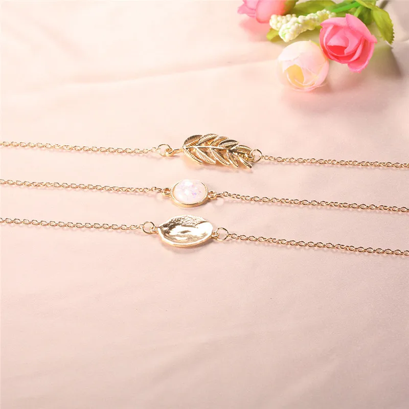 Modyle 3 шт./компл. золотой лист формы в стиле «панк» Vintage Opal браслеты из камней для Для женщин браслет в стиле бохо комплект вечерние ювелирные изделия
