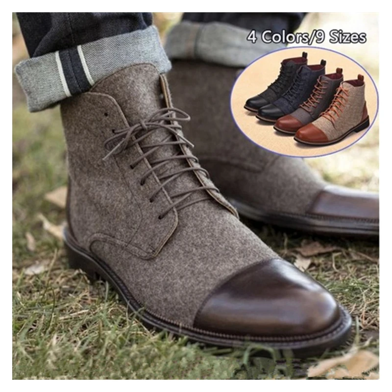 

2020 New Style Men Shoes Luxury Brand Men Boots High Quality Lace Up Leather Boots Spring Autumn Fashion Men Shoes Size 38-47