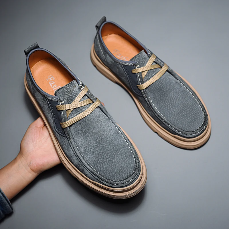

Shoes Fashion Trend Korean British Men Shoes Spring Summer Genuine Leather Breathable Flat Business Casual Shoes Men *