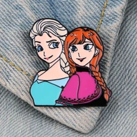 yq257 disney frozen elsa and anna pin women girls brooch cartoon icons badge for bags jeans collar lapel pin jewelry best gift