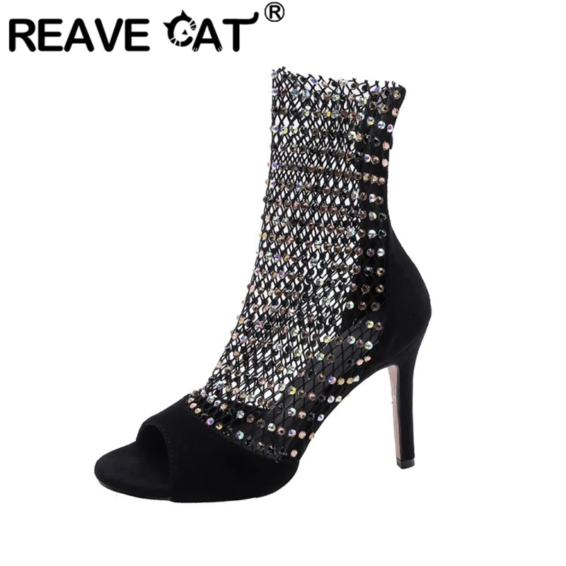 Женские ботильоны с открытым носком REAVE CAT летние привлекательные полусапожки из