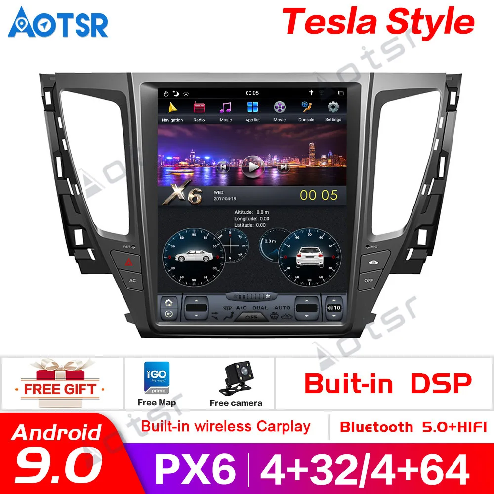 Автомобильный GPS навигатор Android 9 0 4 Гб ОЗУ в стиле Тесла PX6 для MITSUBISHI PAJERO 2016 +