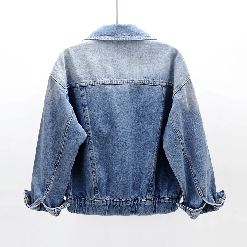 Весенняя Свободная джинсовая куртка с эластичной резинкой на талии Женская