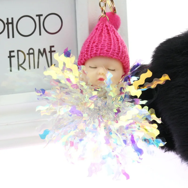 Плюшевые брелки Спящая кукла цветок помпон кролик мех мяч брелок пушистый