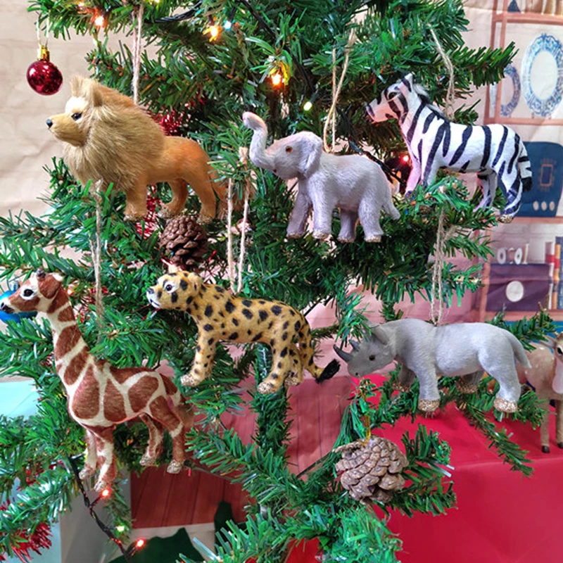 

Simulation Wild Animal Model Toy Mini Animal Lion Tiger Giraffe Elephant Hanging Figures Dolls Miniatures Christmas Tree Pendant