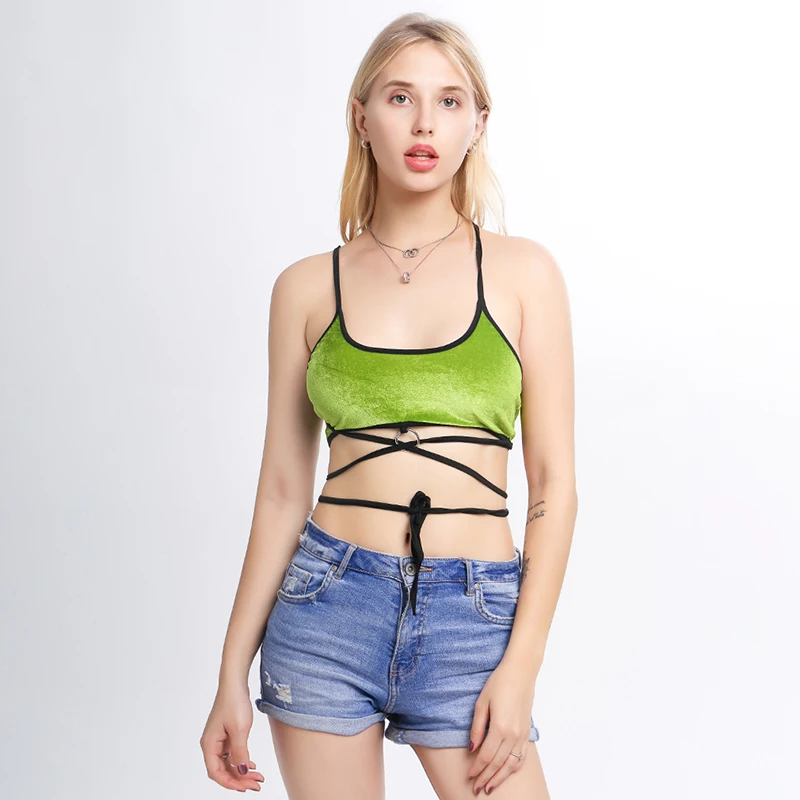 

Womens Bangdage Tank Tops Summer Fashion Tops For Lady Solid Green Femme Clothing Feminino Vestido