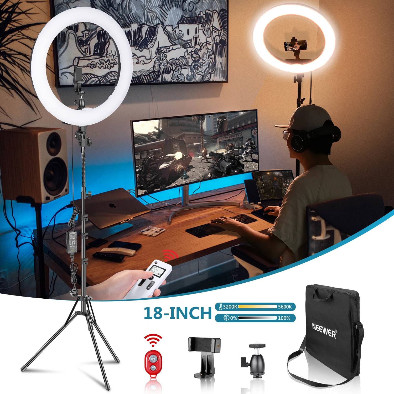 Neewer современный светодиодный кольцевой светильник 2 4G 18 дюймов двухцветный 3200 5600K