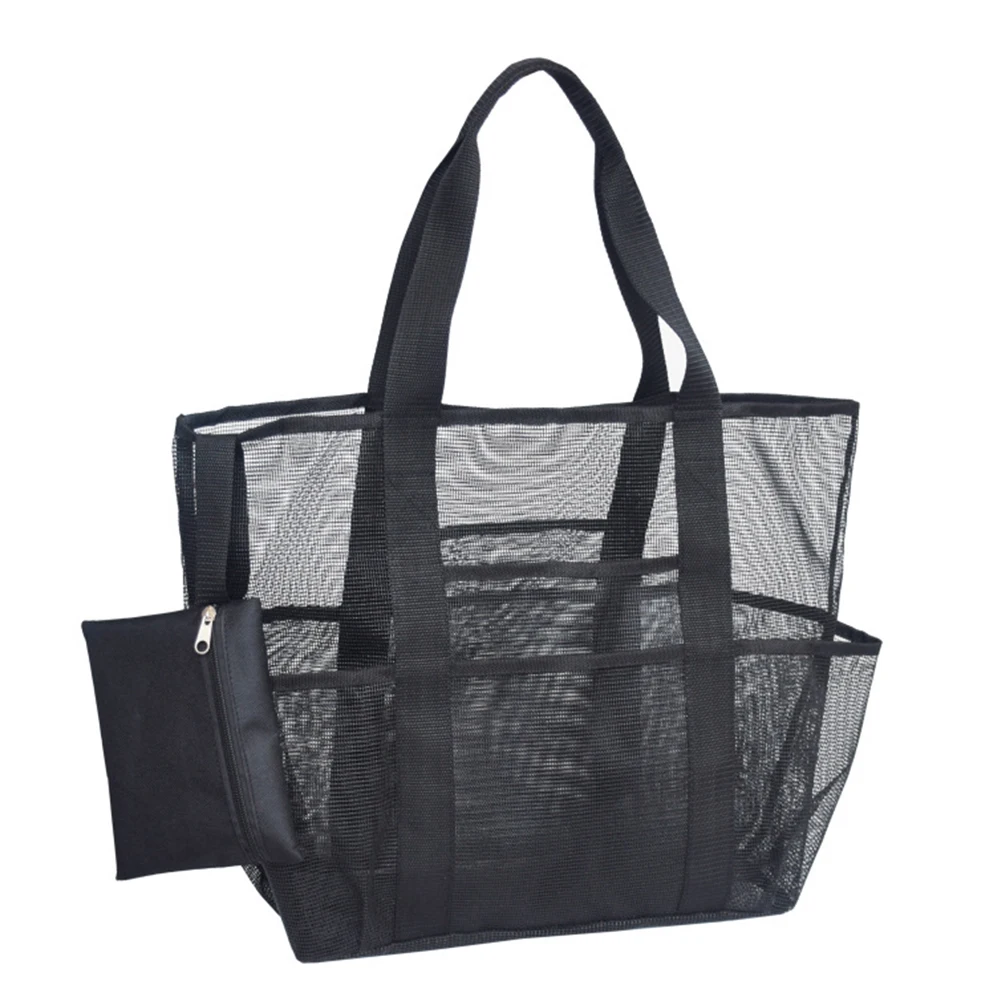 

Swimming Pool Foldable Lightweight Large Capacity Toy Storage For Family Mesh Beach Bag Net Sand Away With Pockets Grocery Tote