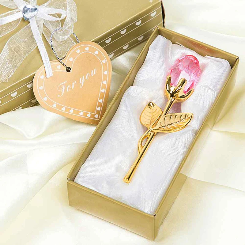 

Crystal Glass Rose Flower Craft Valentine's Day Favors X'mas Lovers' Gift Souvenir Home Wedding Decoration With Box