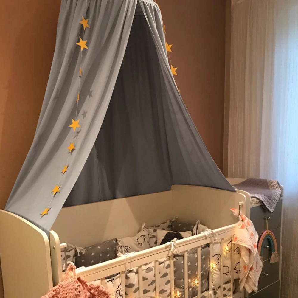 Розовый/серый хлопок детская кровать навес покрывало москитная сетка занавес