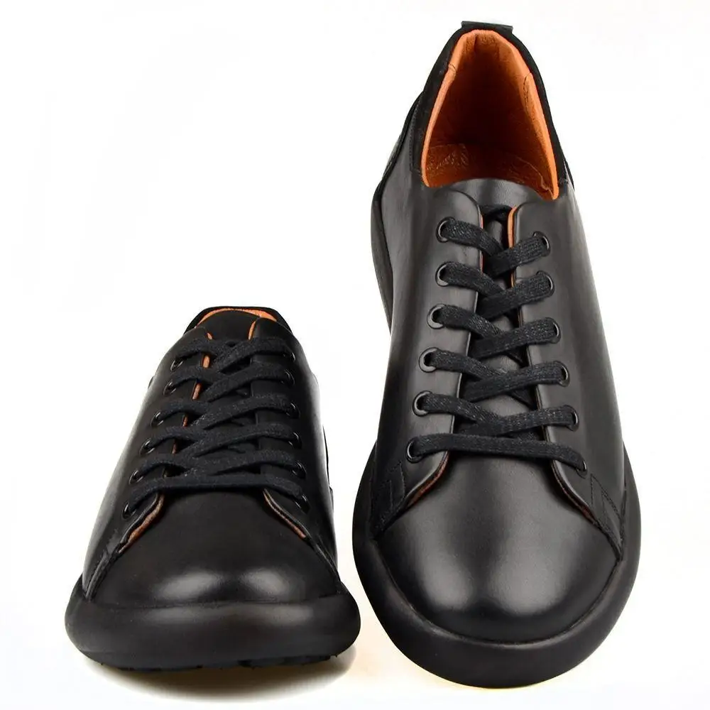 

FootCourt- Black Genuine Leather Mens Shoes Smart Casual Vintage Fashion Retro Lace Up Sneakers Quality Comfortable New Season