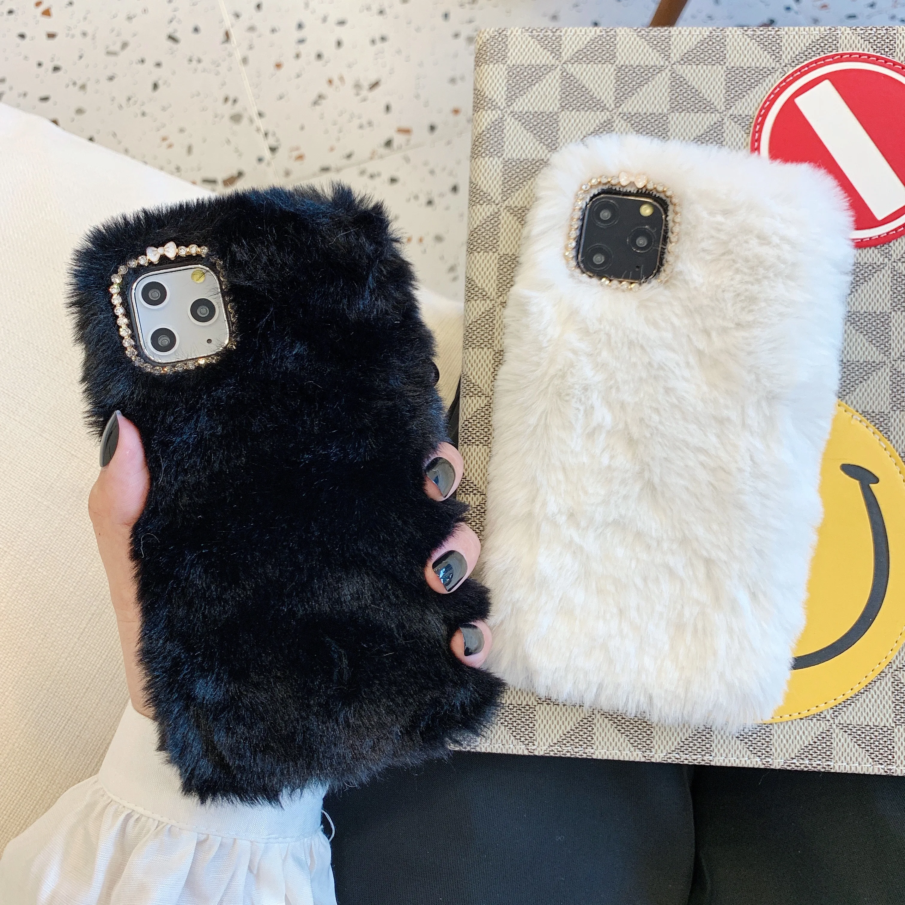 Plush Phone Cases for iPhone 11 11Pro Apple Pro Max Luxury Furry Fluffy Case Soft Faux Fur Fuzzy Cover 3D Diamond Bowknot |