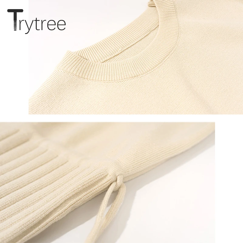 Trytree осенне зимнее женское Повседневное платье с круглым вырезом трикотажное