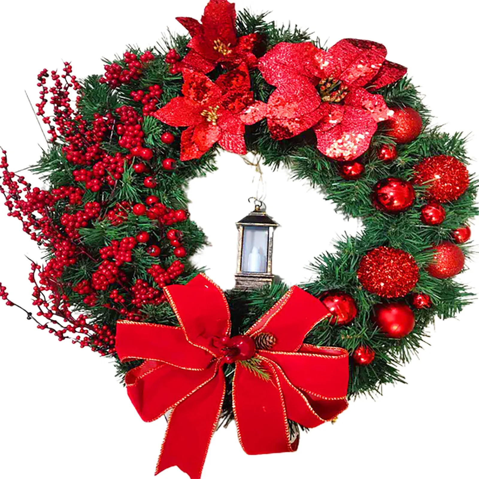 

Christmas wreath artificial pine cones red berry wreath ornaments front door wall decoration merry christmas tree wreath hallowe