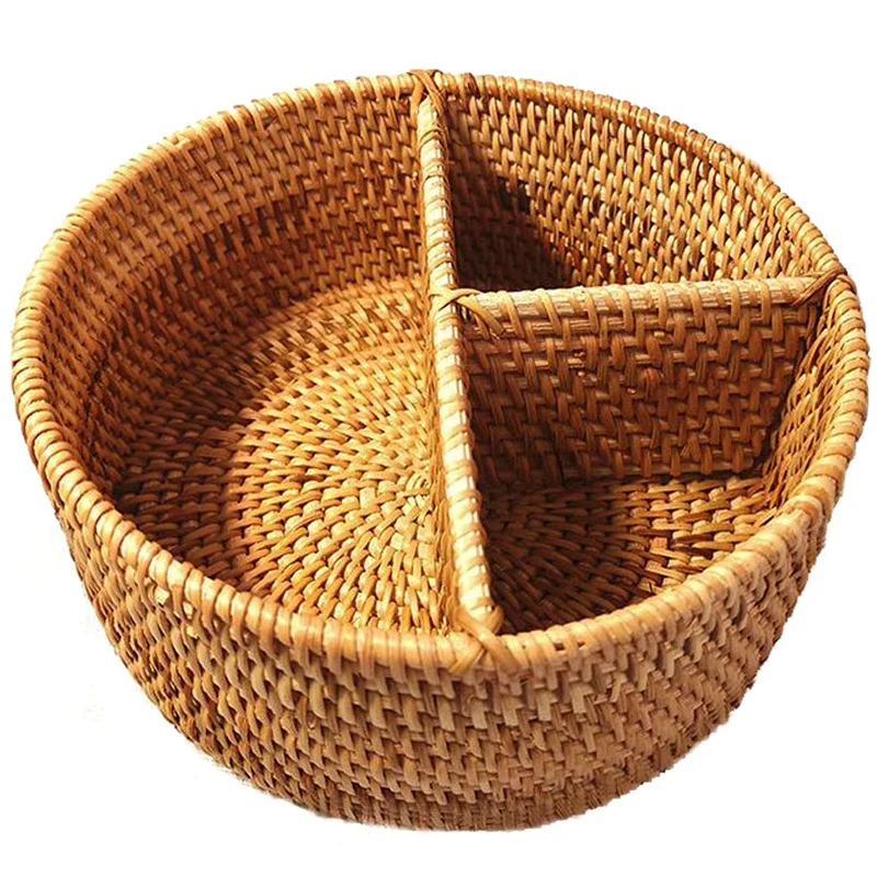 

Desktop Storage Basket Hand-Woven Rattan 3 Compartment Storage Box Storage Box Equipment and Storage Basket (190 Mm 3 Grid Round
