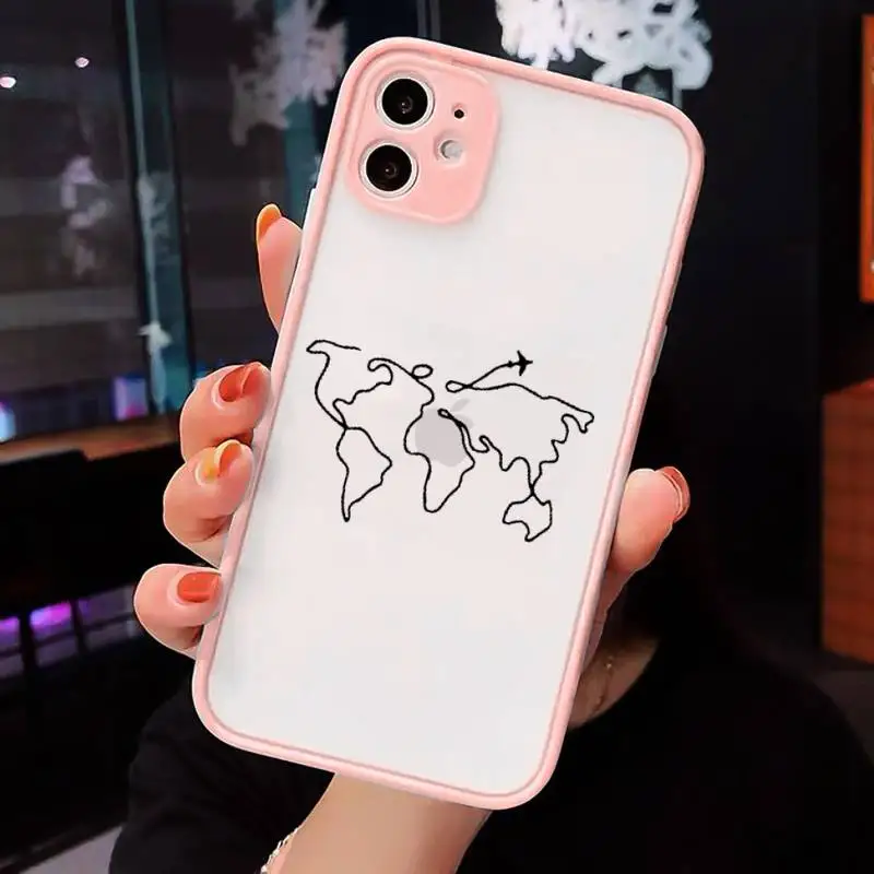 

World map travl airplane pattern Phone Cases Matte Transparent for iPhone 7 8 11 12 s mini pro X XS XR MAX Plus cover funda