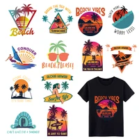 ocean side thermal patches palm tree heat transfer t shirt jeans decoration washable diy new fashion appliques on clothes