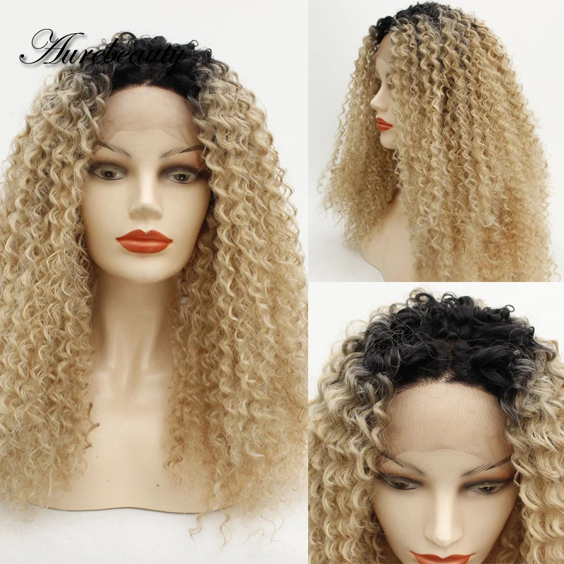 

Afro Kinky Curly 13x4 Lace Front Wigs For Black Women Honey Blonde Ombre Synthetic Hair Lace Frontal Wig Natural Full Glueless