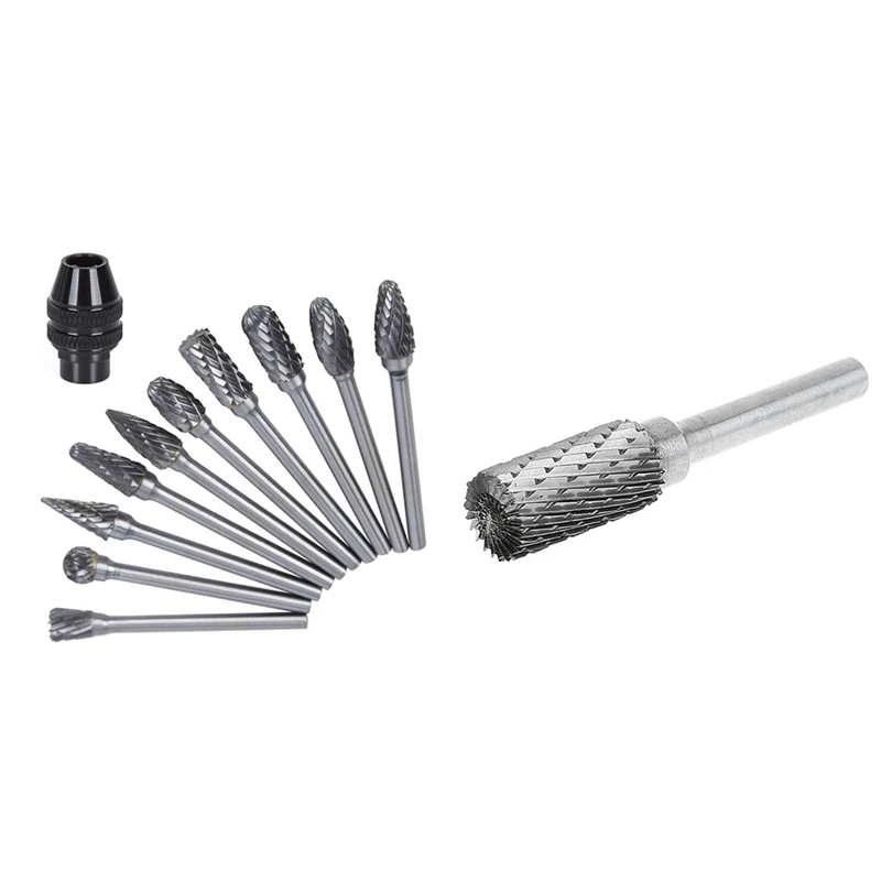 

11X Multi-Function Three-Jaw Mini Drill Chuck Rotary File Set With 12Mm Carbide Rotary File Milling Shank 6Mm