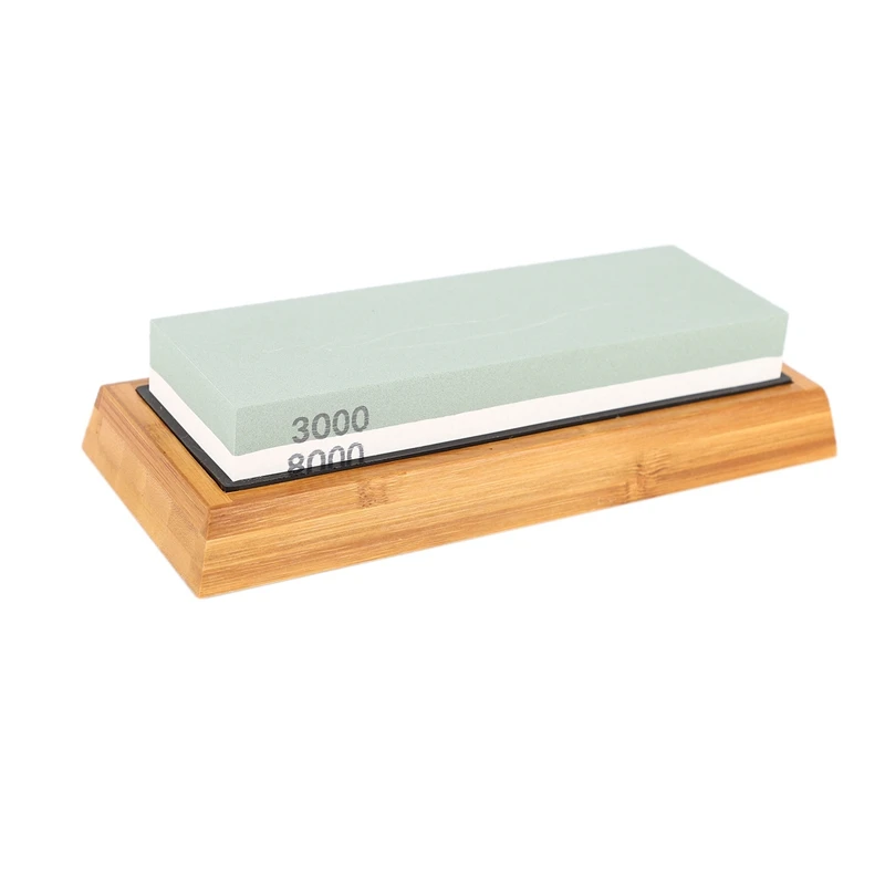 

Sharpening Stone Set, Whetstone 2-IN-1 400/1000 3000/8000 Grit, Waterstone Wooden Holder and Knife Guide Included