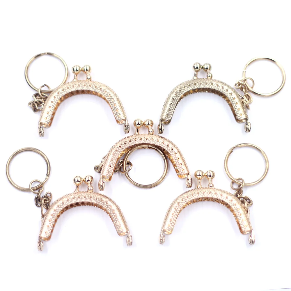 

5cm Mini Metal Purse Frame Shape Arch Half Round Kiss Clasp Key Chain Ring Sewing Holes 5 Colors Coins Bag Lock Luggage Hardware