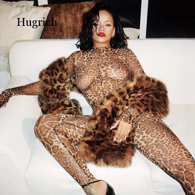 Женский комбинезон с леопардовым принтом новый сексуальный круглым вырезом и