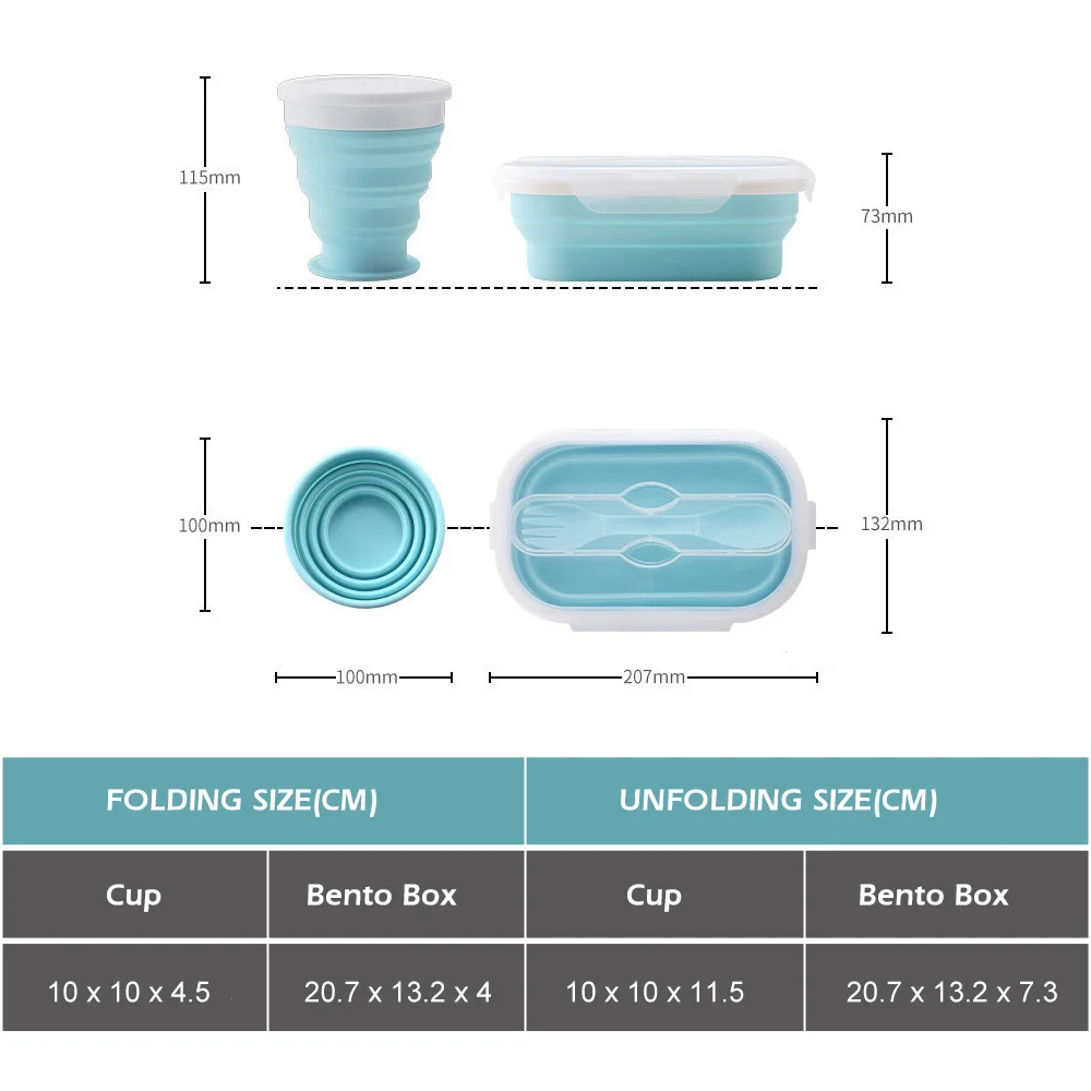 Складная Силиконовая коробка для завтрака наборы чашек портативная силиконовая