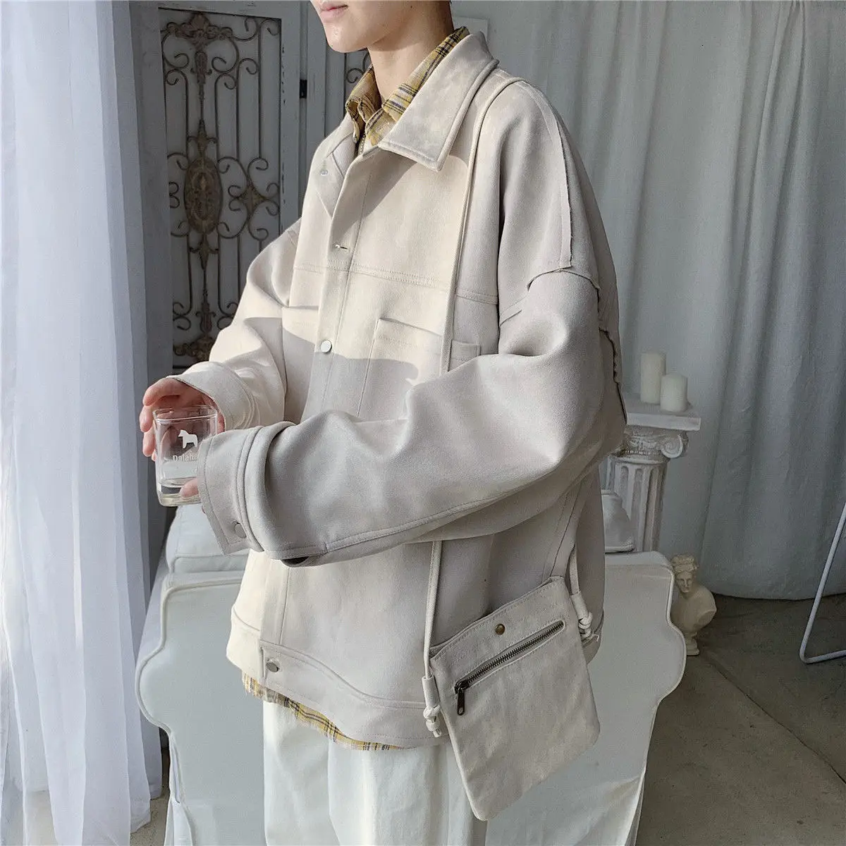 

2020 Men's Solid Oversized Suede Jackets Korean Style Men Casual Loose Coats 2020 Autumn New Men's Fashion Outerwear