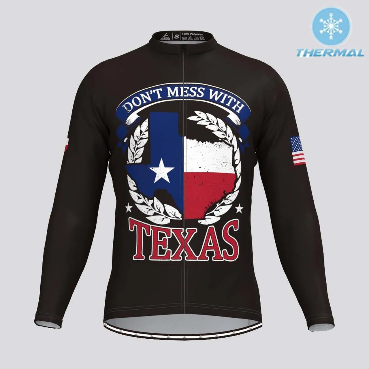 

Don't Mess with Texas Men's LS Cycling Jersey Black Thermal Fleece Long Sleeve Bike Clothes Superior insulation Winter top