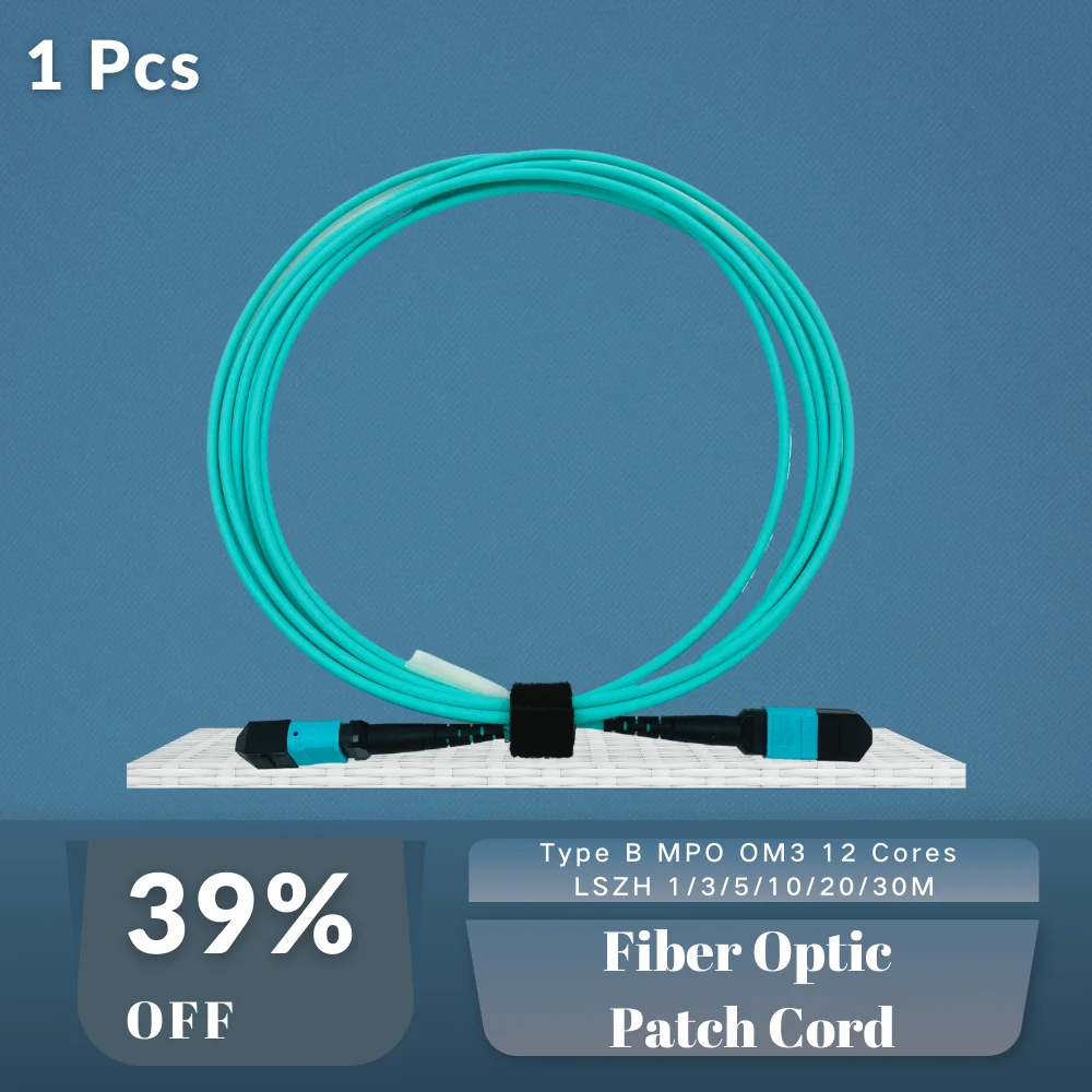 

1PCS Type B MPO OM3 12 Cores Fiber Optic Patch Cord LSZH Jacket Polarity B Jumper Cable 1/3/5/10/20/30M
