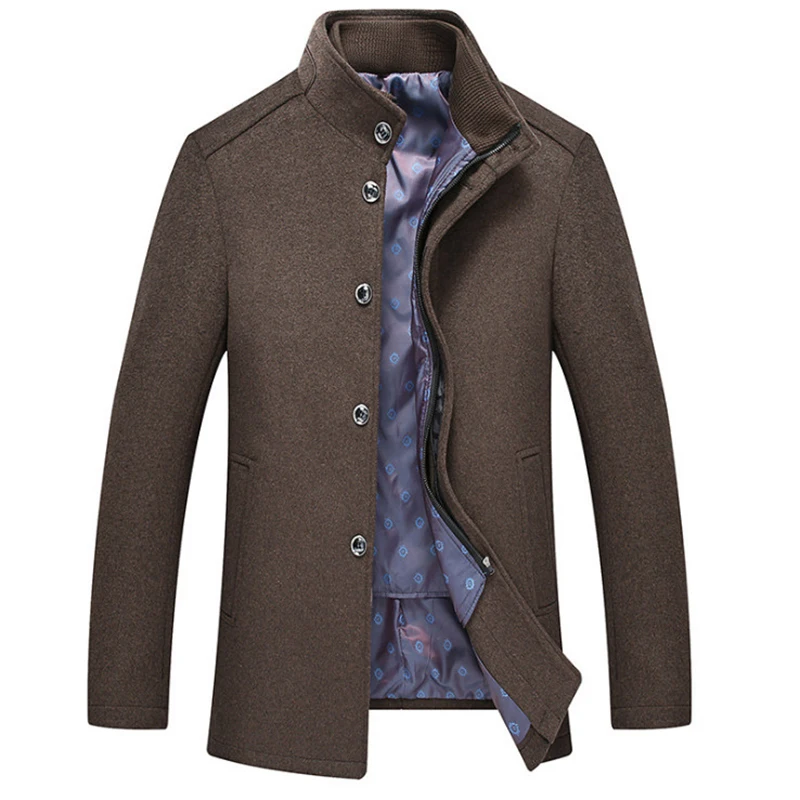 

New Winter Woolen Coat Men Fashion Cotton Liner Wool Blend Jacket Mens Casual Warm Outerwear abrigo hombre Grey/Wine Red