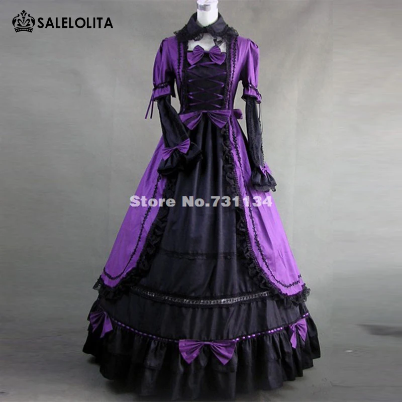 

Purple And Black Gothic Victorian Dress With Lace decoration