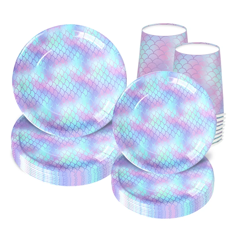

Mermaid Theme Disposable Tableware Set Little Mermaid Decorations Paper Plate Cup Napkin Banner Set Girl Birthday Party Supplies