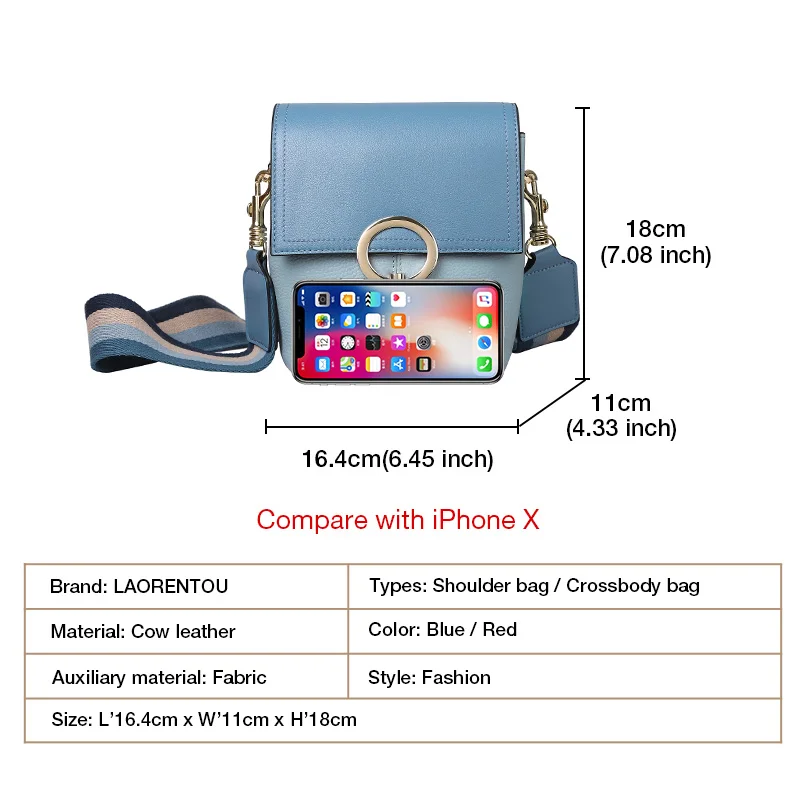 LAORENTOU/Сумка ведро из натуральной кожи с разноцветным плечевым ремнем для женщин