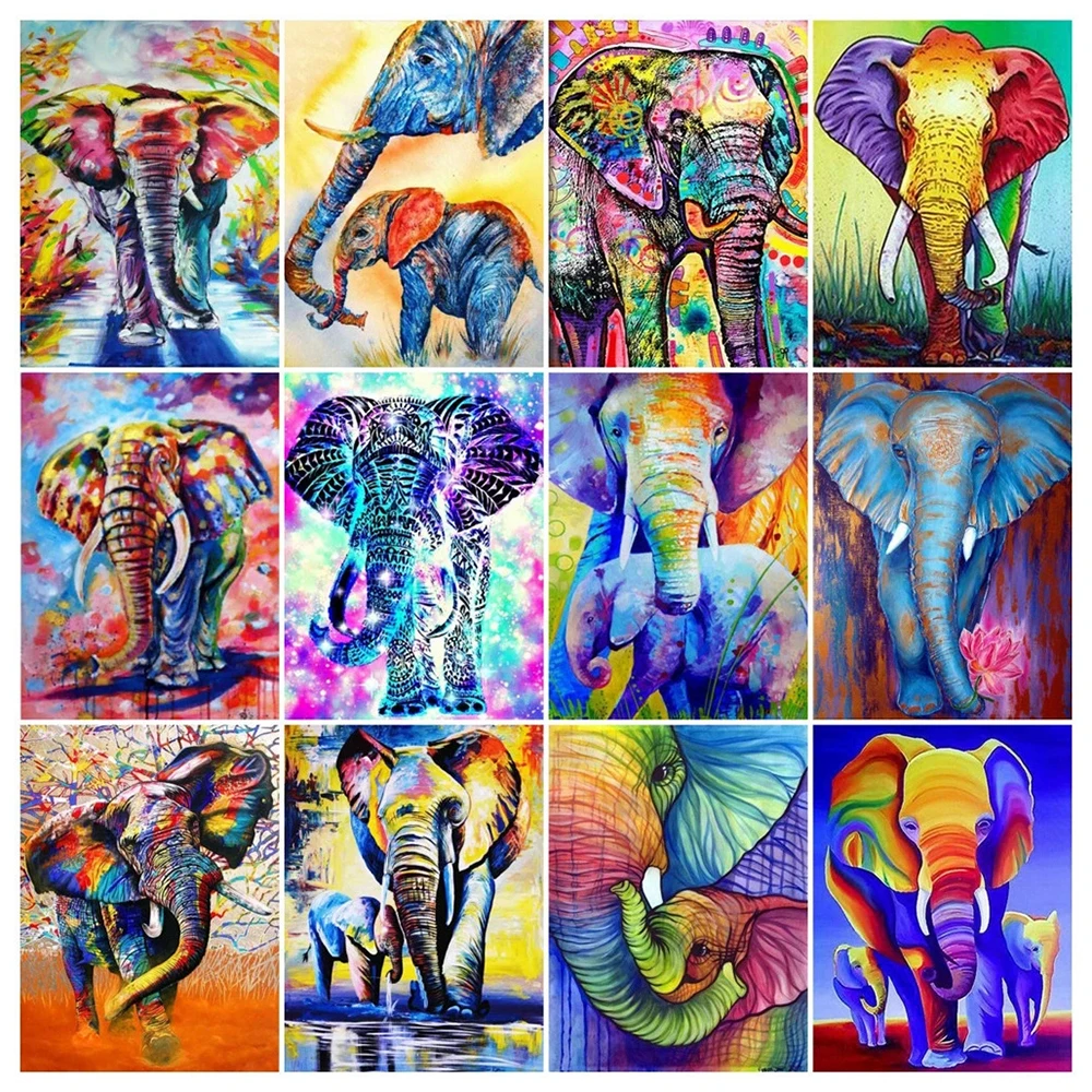 

3D Diamond Painting Elephant Cross Stitch 5D Embroidery Mosaic Colorful Rhinestones Picture Home Wall sticker living room Art