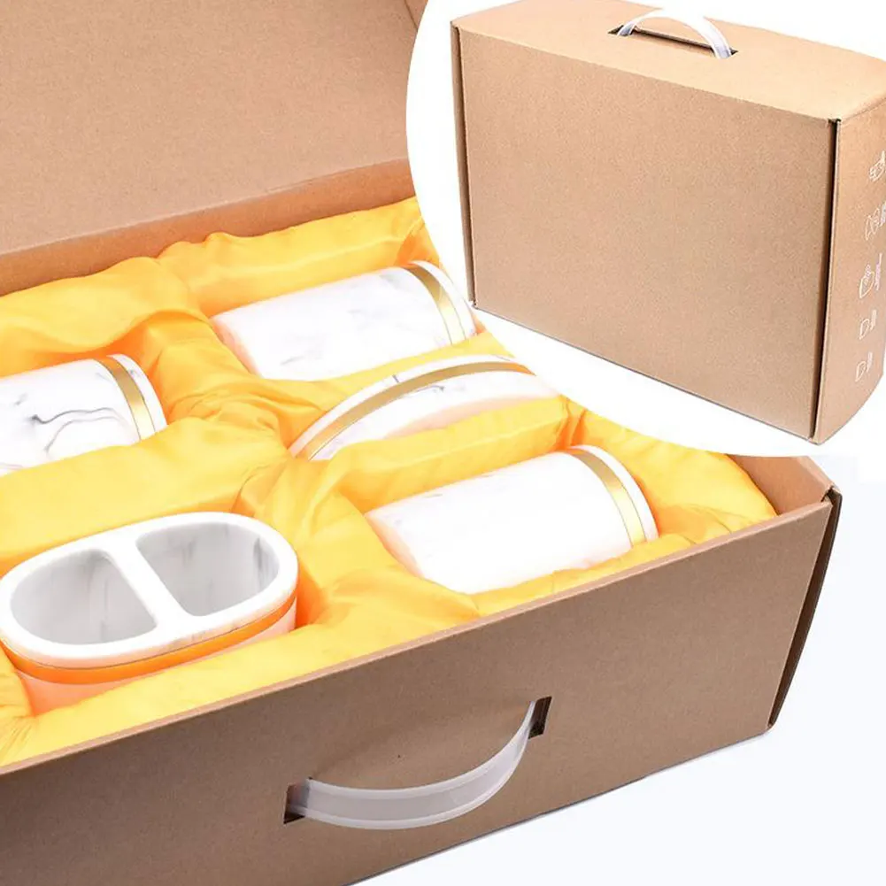 

5PCS Bathroom Accessory Set Marble Printed Resin Cup Toothbrush Holder / Soap Dispenser / Tray Bathroom Decoration Accessories