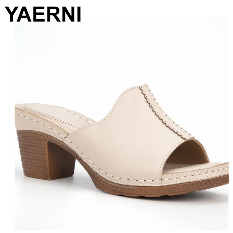 

Шлепанцы женские YAERNI, летние, с круглым носком, на высоком каблуке