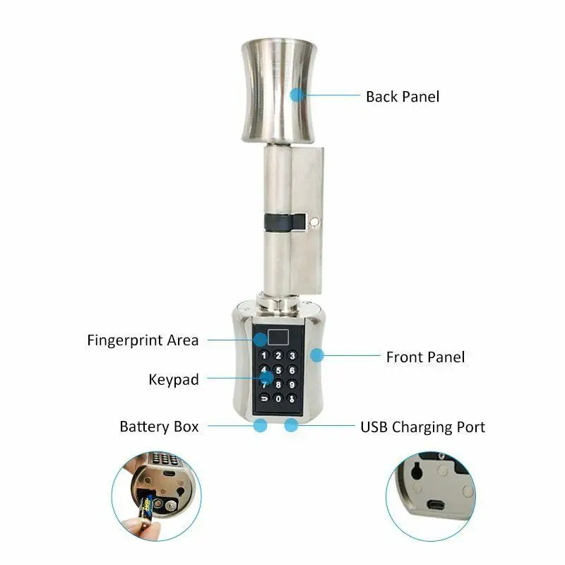 Dreamburgh New Smart Cylinder Lock Keyless Electronic Door Digital Fingerprint Keypad Code Electric with Voice Prompt | Обустройство