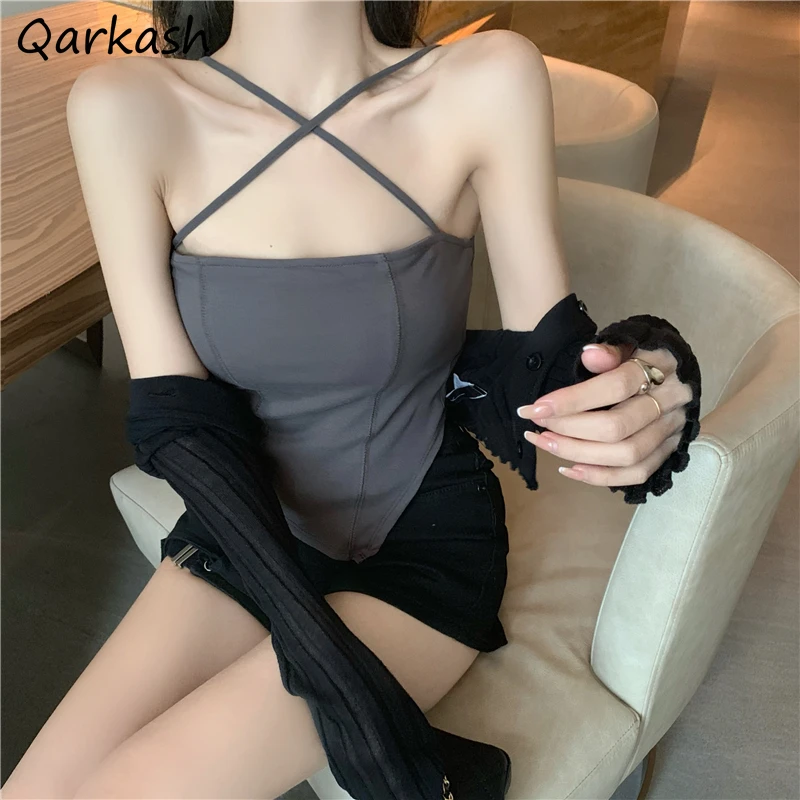 

Женская футболка без рукавов, с открытой спиной, в Корейском стиле