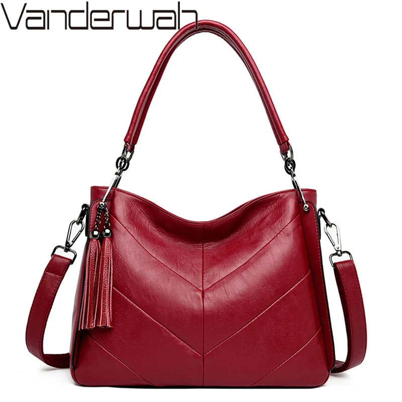 Женская сумка из мягкой кожи с кисточками большая Вместительная женская через