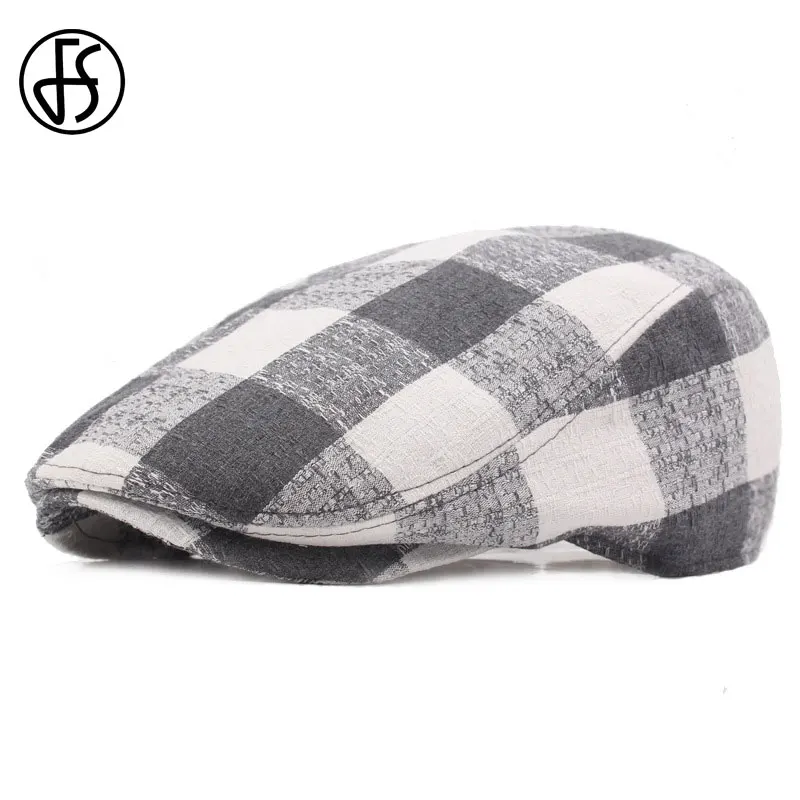 Женский клетчатый берет FS Классический Повседневный хлопковый в стиле унисекс