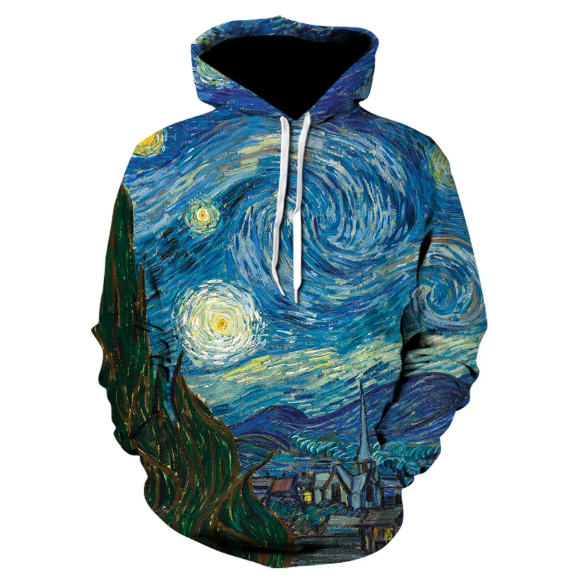 

Famous Painter Van Gogh 3D Landscape Printing Leaf Hooded Sweatshirt Casual Sweatshirt Men and Women Long Sleeves